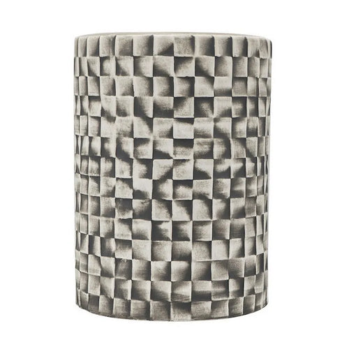 18 Inch Stool Table, Ceramic, Cylindrical, Textured Geometry, Outdoor, Gray