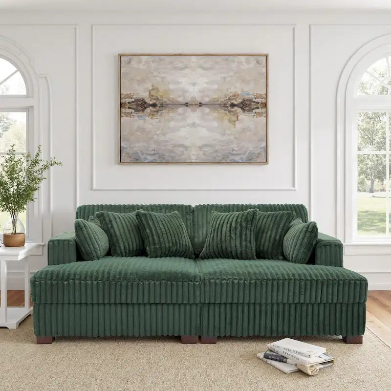 Sophia 84 W Plush Corduroy Chaise Lounge Modular Sectional Sofa