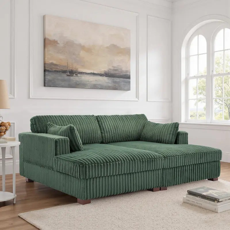 Sophia 84 W Plush Corduroy Chaise Lounge Modular Sectional Sofa