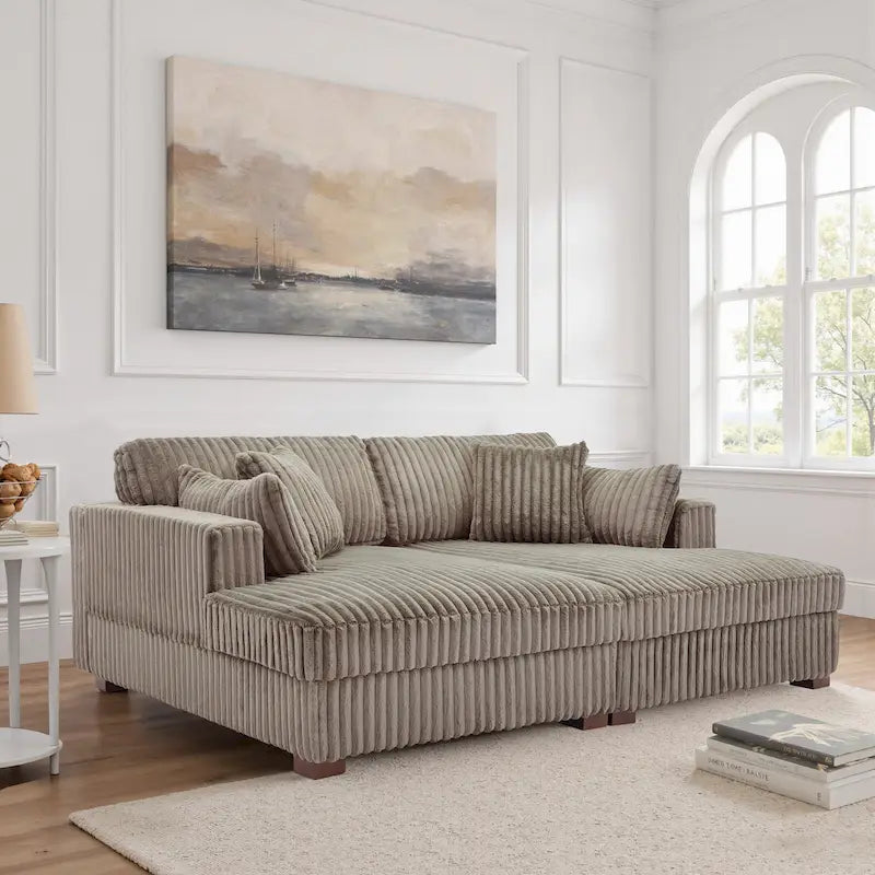 Sophia 84 W Plush Corduroy Chaise Lounge Modular Sectional Sofa