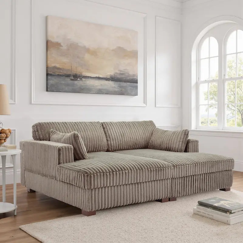 Sophia 84 W Plush Corduroy Chaise Lounge Modular Sectional Sofa