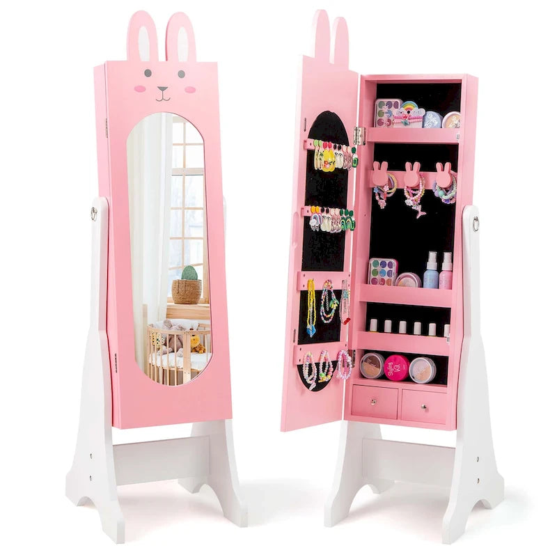 Costway Kids Jewelry Cabinet Standing Children Jewelry Organizer with - See Details