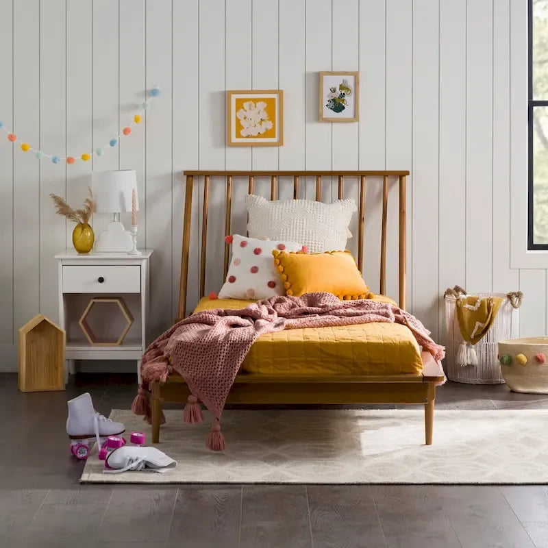 Newport Furnishings Solid Wood Spindle Platform Bed - Mid-Century Modern Style