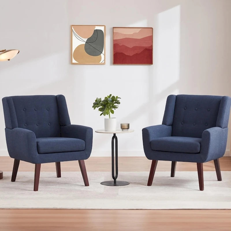 Newport Furnishings Set of 2 Modern Tufted Accent Chairs - Solid Wood & Linen