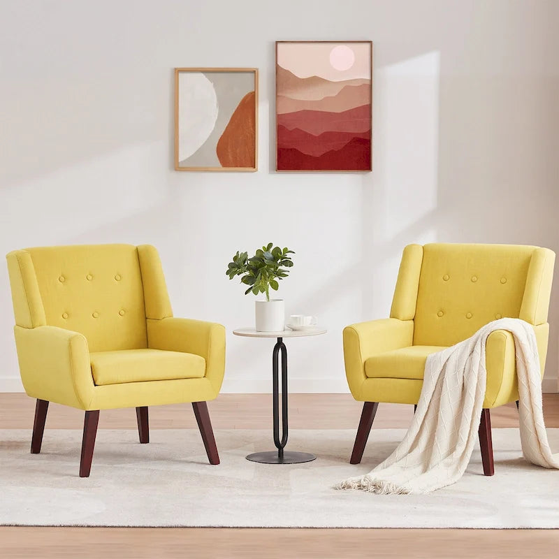 Newport Furnishings Set of 2 Modern Tufted Accent Chairs - Solid Wood & Linen