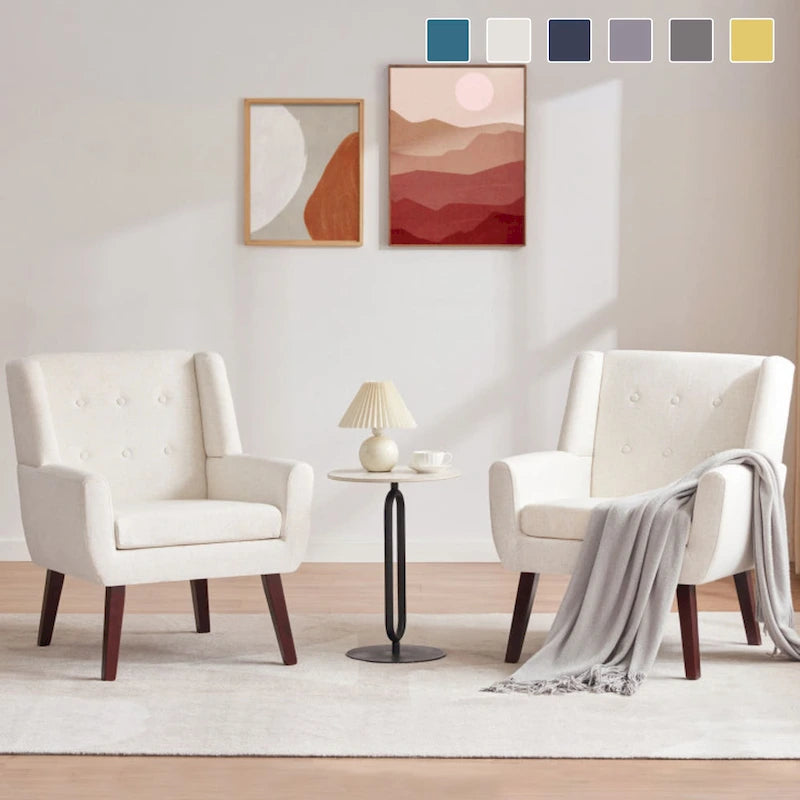 Newport Furnishings Set of 2 Modern Tufted Accent Chairs - Solid Wood & Linen