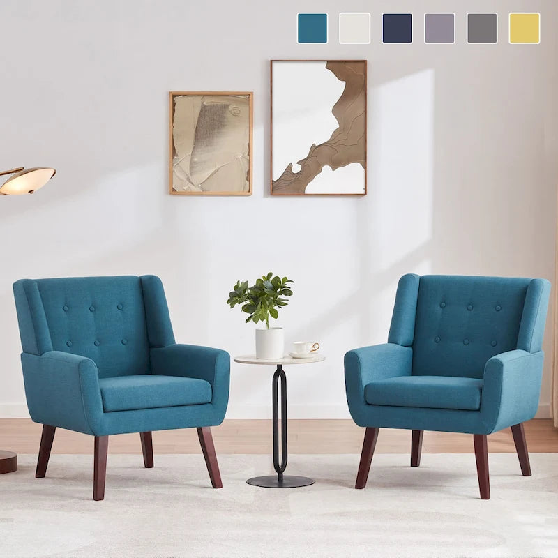 Newport Furnishings Set of 2 Modern Tufted Accent Chairs - Solid Wood & Linen