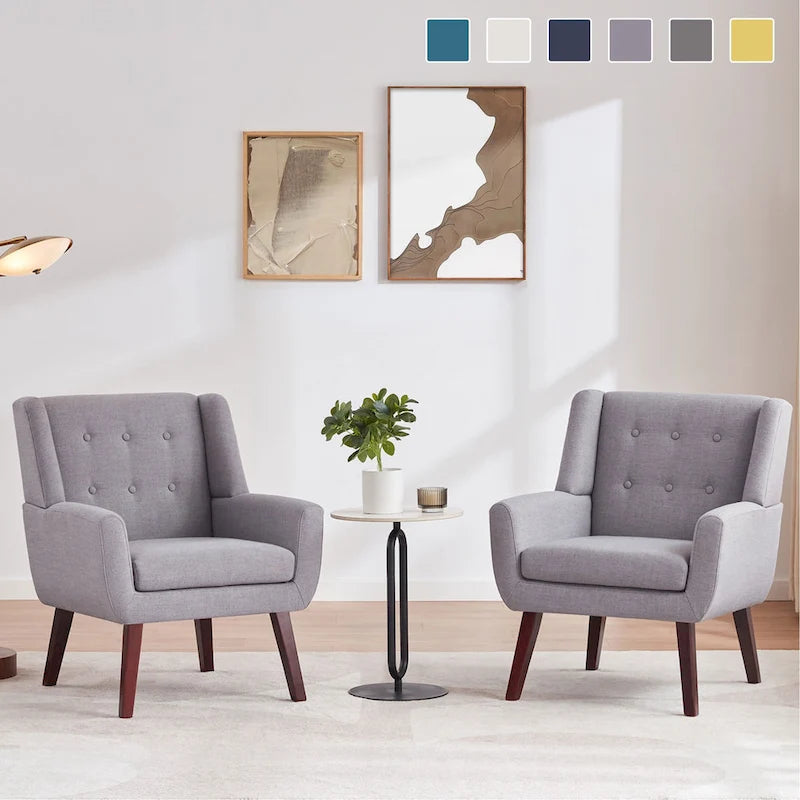 Newport Furnishings Set of 2 Modern Tufted Accent Chairs - Solid Wood & Linen