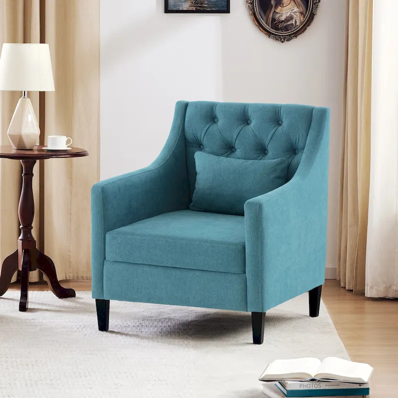 Newport Furnishings Mid-Century Modern Tufted Armchair with Footrest - Beige, Teal, Blue