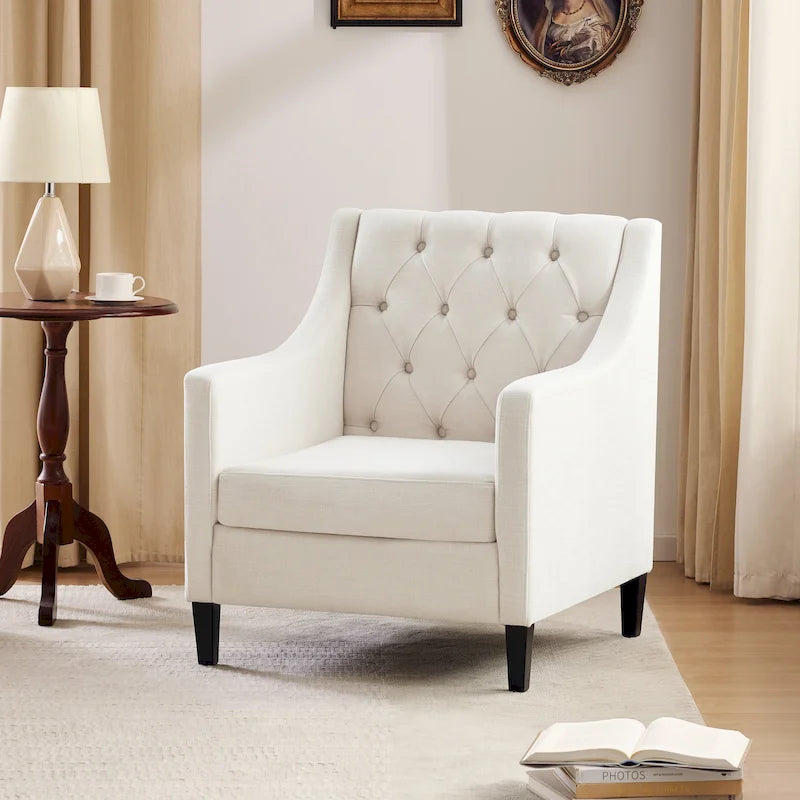 Newport Furnishings Mid-Century Modern Tufted Armchair with Footrest - Beige, Teal, Blue