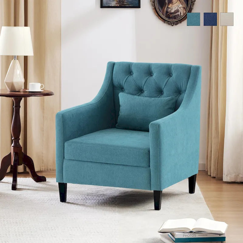 Newport Furnishings Mid-Century Modern Tufted Armchair with Footrest - Beige, Teal, Blue
