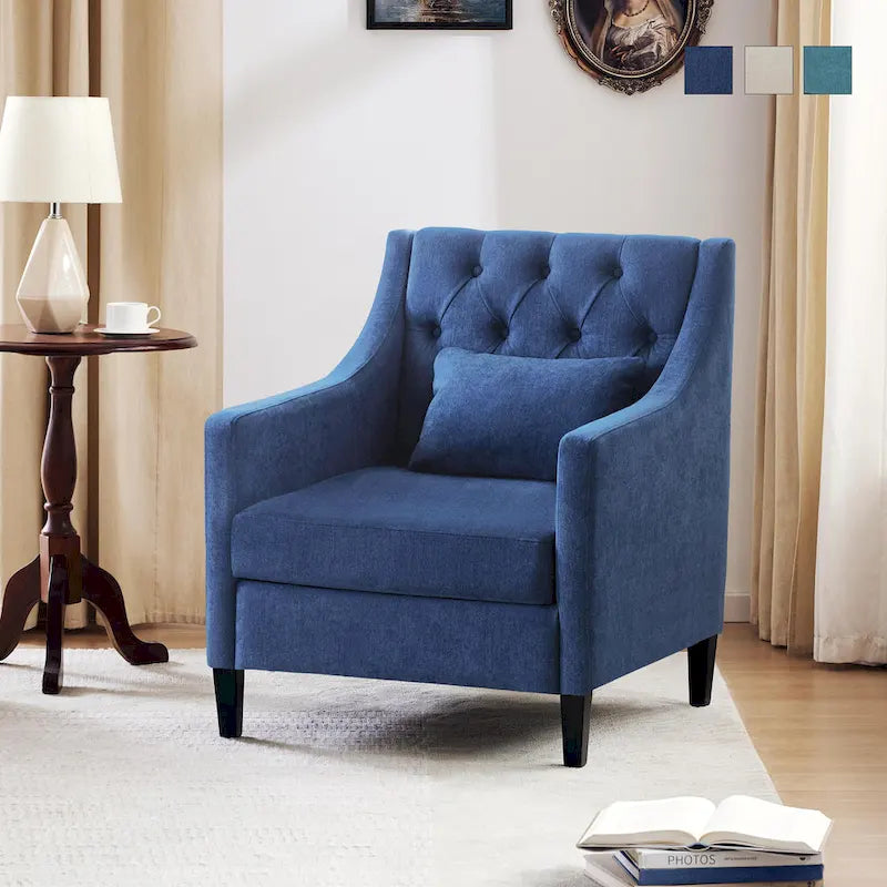 Newport Furnishings Mid-Century Modern Tufted Armchair with Footrest - Beige, Teal, Blue