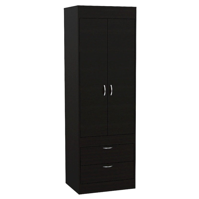 Newport Furnishings Armoire with Double Doors, 2 Drawers & Hanging Rod - Space Saving Storage