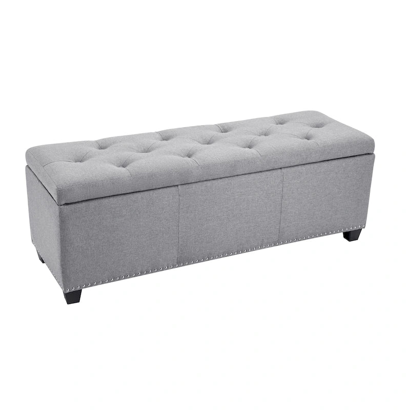 Newport Furnishings Fabric Upholstered Flip-Top Storage Ottoman Bench with Nailhead Trim