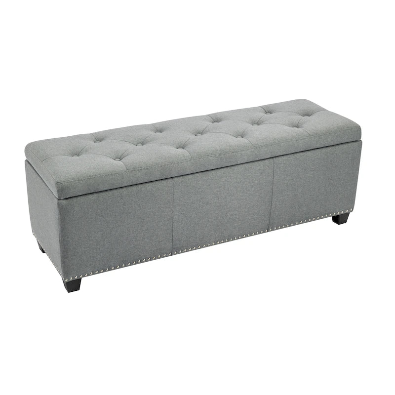 Newport Furnishings Fabric Upholstered Flip-Top Storage Ottoman Bench with Nailhead Trim