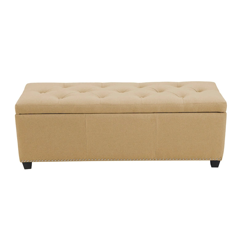 Newport Furnishings Fabric Upholstered Flip-Top Storage Ottoman Bench with Nailhead Trim
