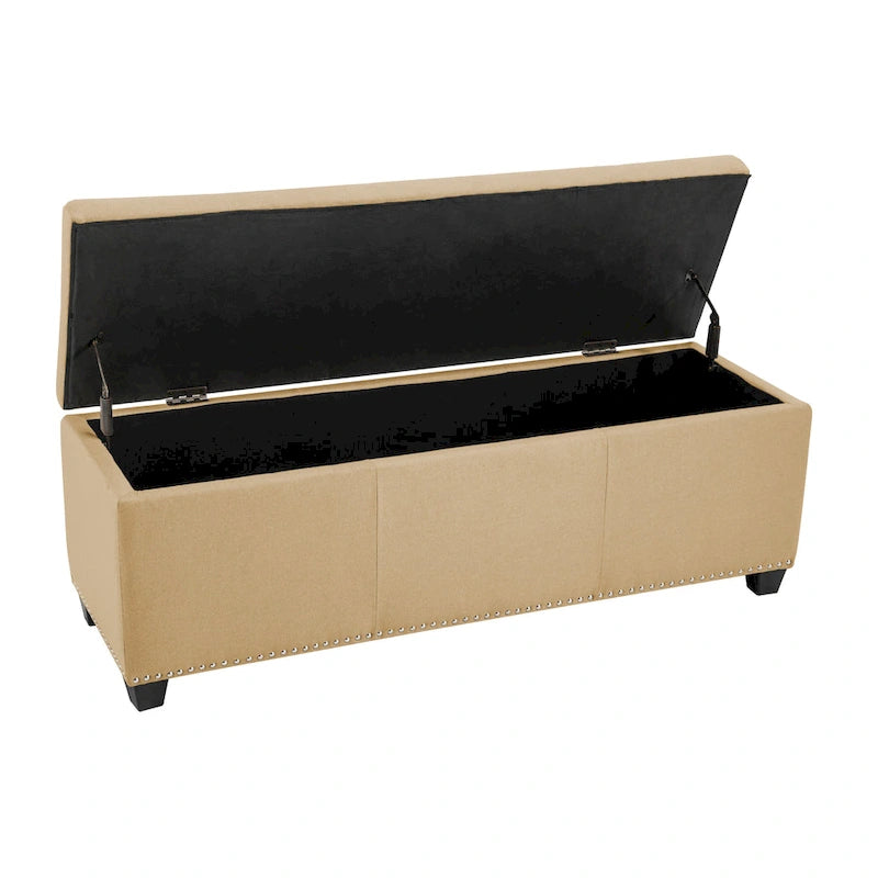 Newport Furnishings Fabric Upholstered Flip-Top Storage Ottoman Bench with Nailhead Trim