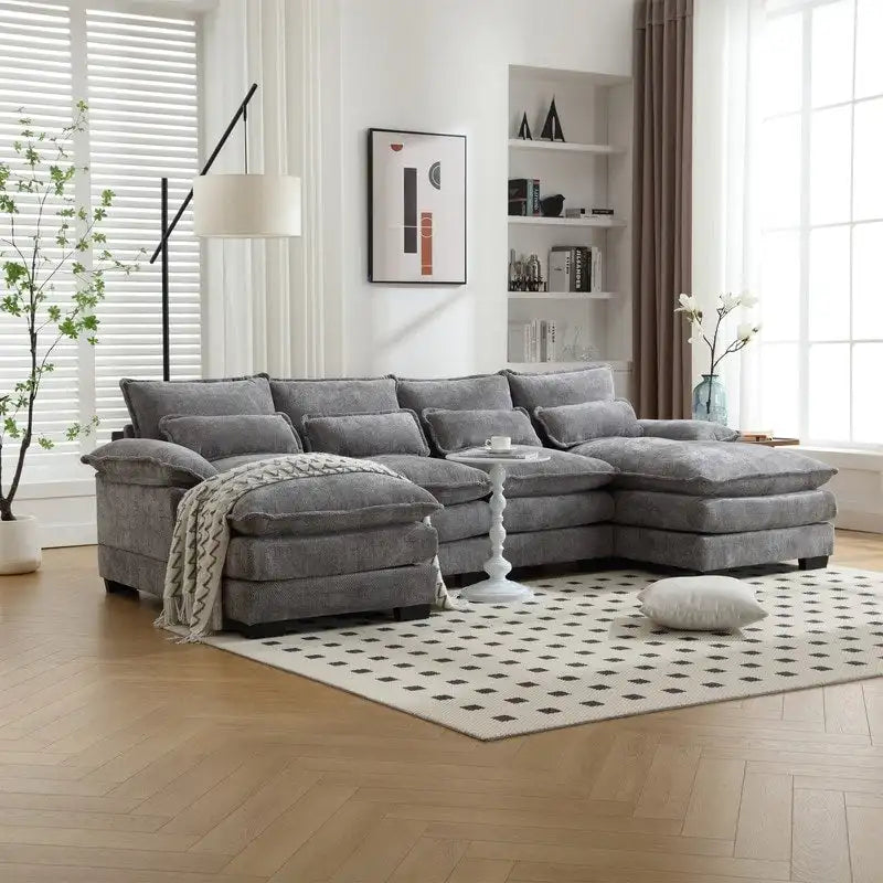 Sectional Sofa Cloud Couch for Living Room, Modern Chenille/Boucle U Shaped Couch, Comfy Modular Sofa Sleeper with Double Chaise
