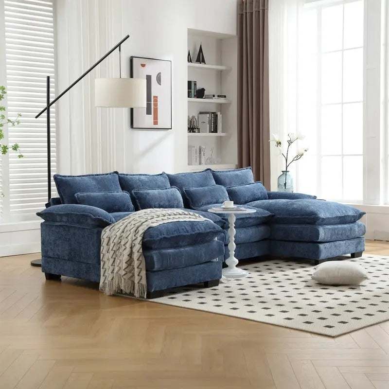 Sectional Sofa Cloud Couch for Living Room, Modern Chenille/Boucle U Shaped Couch, Comfy Modular Sofa Sleeper with Double Chaise