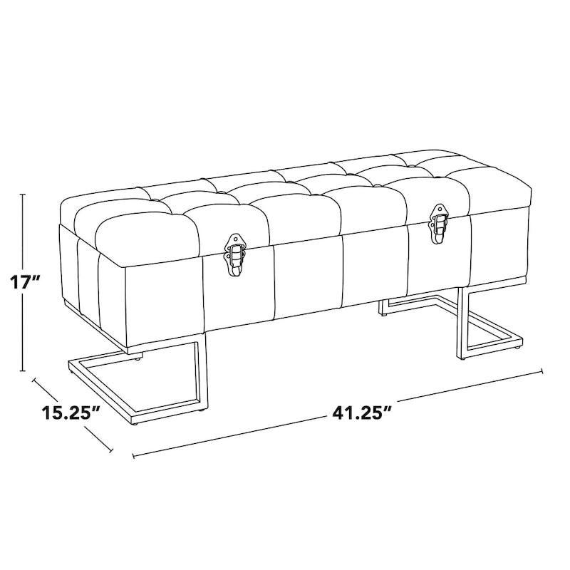 Newport Furnishings Velvet Storage Bench with Button-Tufted Lid & Gold Frame