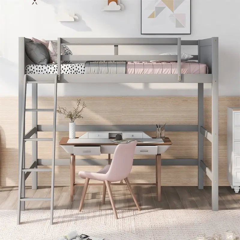 Newport Furnishings Solid Wood Twin Loft Bed with Ladder - Space Saving Design