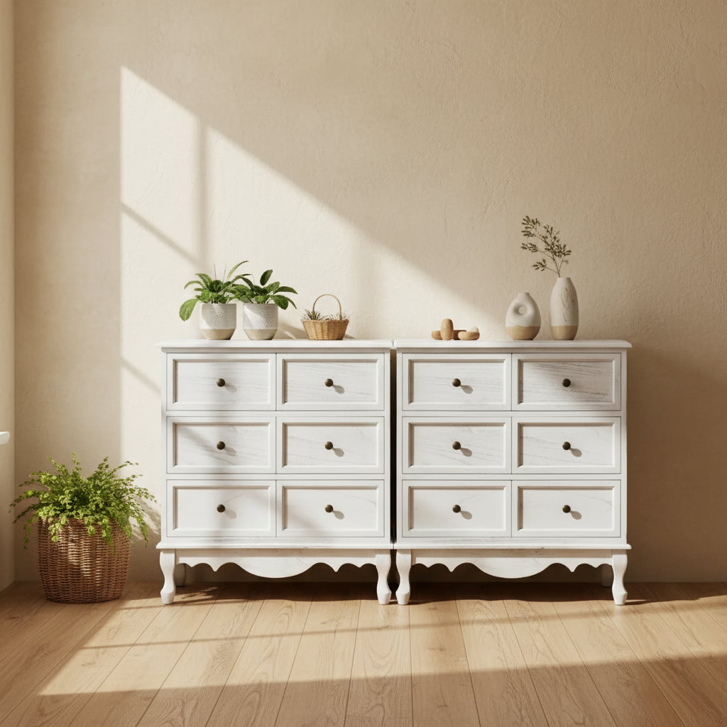 Pallantium Farmhouse 30Tall Distressed 3-Drawer Nightstand With Solid Wood Legs and Adjustable Feet Set Of 2 by HULALA HOME