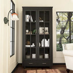 White Bookcase with Glass Doors Display Cabinet Bookshelf Organizer - 70.9Hx36.2W
