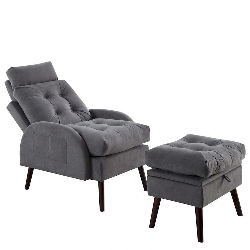 Newport Furnishings Adjustable Chaise Lounge Chair with Storage Ottoman - Cream Velvet