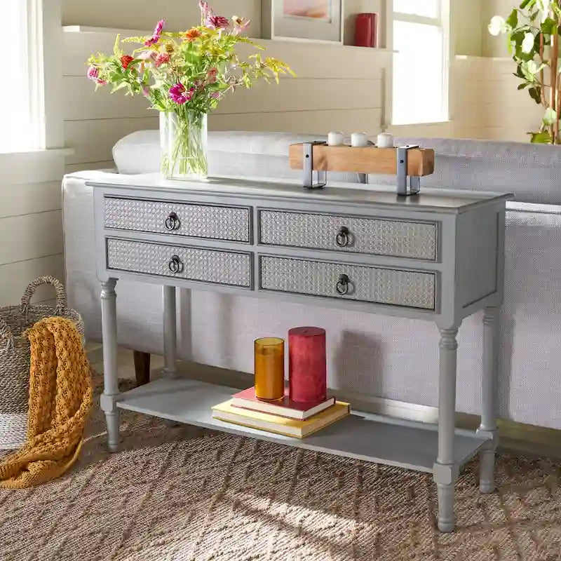 Newport Furnishings 4-Drawer Console Table with Carved Details - 42" Wide
