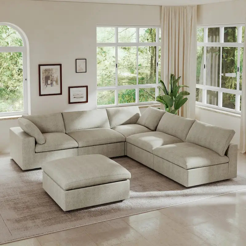 Commix Down Filled Corner Sectional Sofa 5-seats Couch with Ottoman