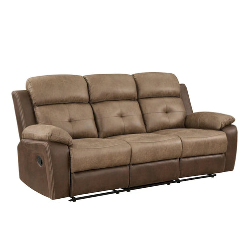 84 Inch Double Manual Recliner Sofa, Soft Brown Microfiber, Solid Wood