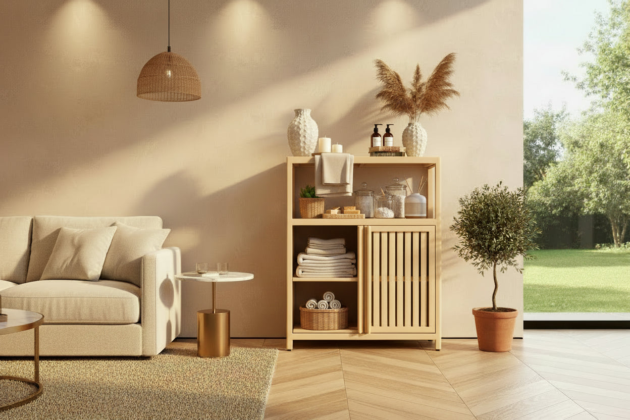 Large Capacity Bamboo Storage Cabinet With Shelves