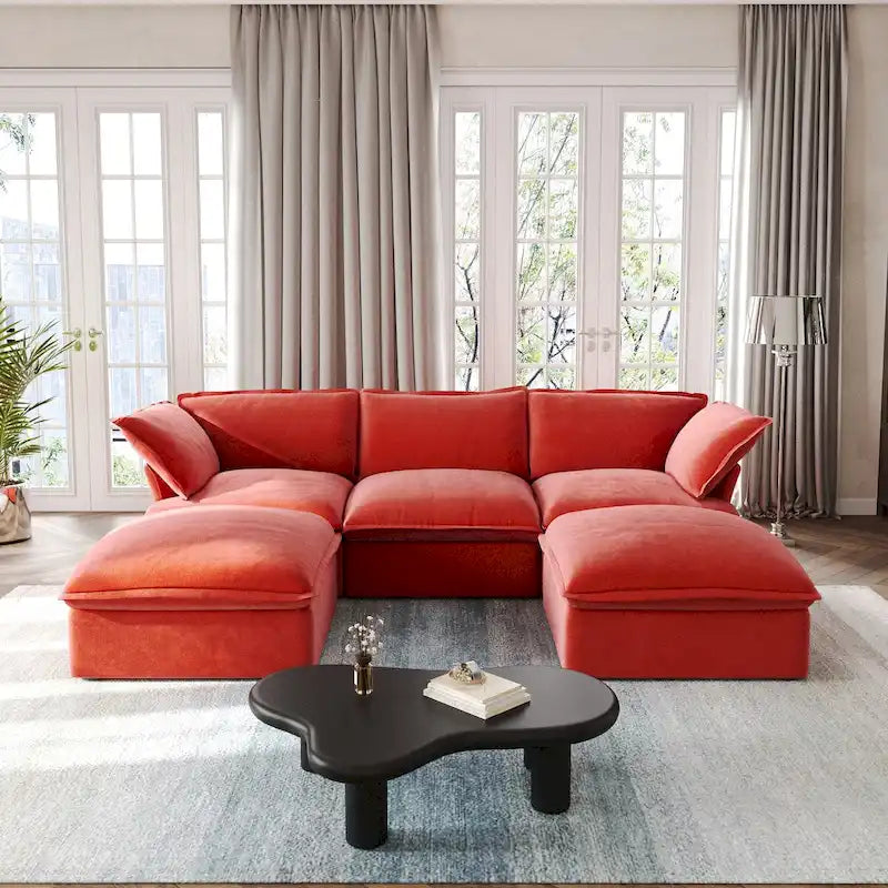 U Shape Couch Sectional for Living Room, Velvet Convertible Sectional Sofa With Ottomans