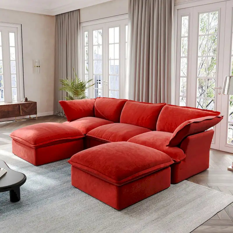 U Shape Couch Sectional for Living Room, Velvet Convertible Sectional Sofa With Ottomans