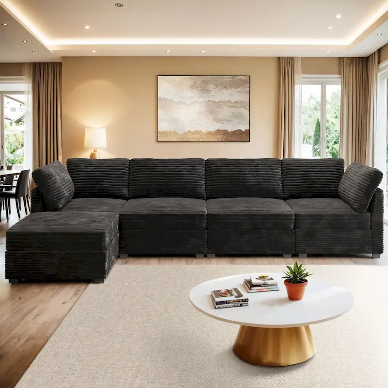 Newport Furnishings Long Plush Deep Seat Indoor Sofa with Ottoman