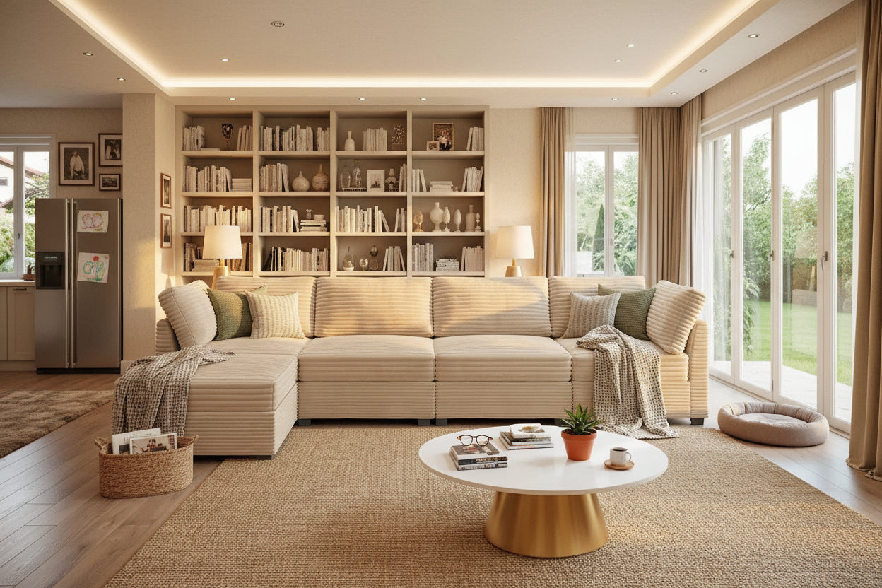 OVIOS Long Plush Deep Seat Indoor Sofa With Ottoman