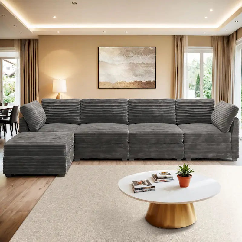 Newport Furnishings Long Plush Deep Seat Indoor Sofa with Ottoman