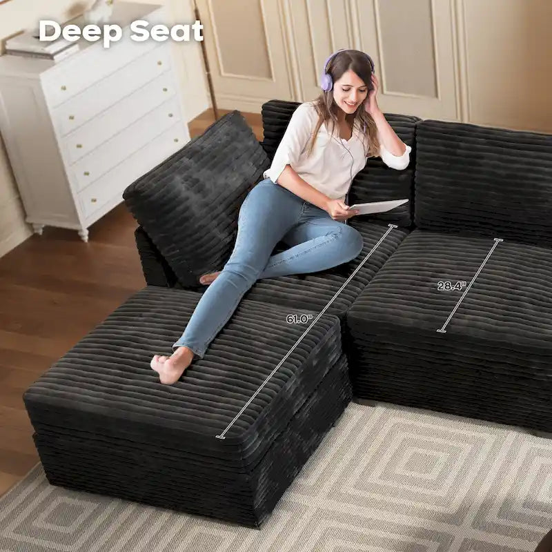 Newport Furnishings Long Plush Deep Seat Indoor Sofa with Ottoman