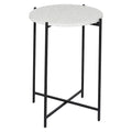 Terrazzo Stone Side End Accent Table with Black Metal X-Stand – White
