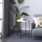Terrazzo Stone Side End Accent Table with Black Metal X-Stand – White
