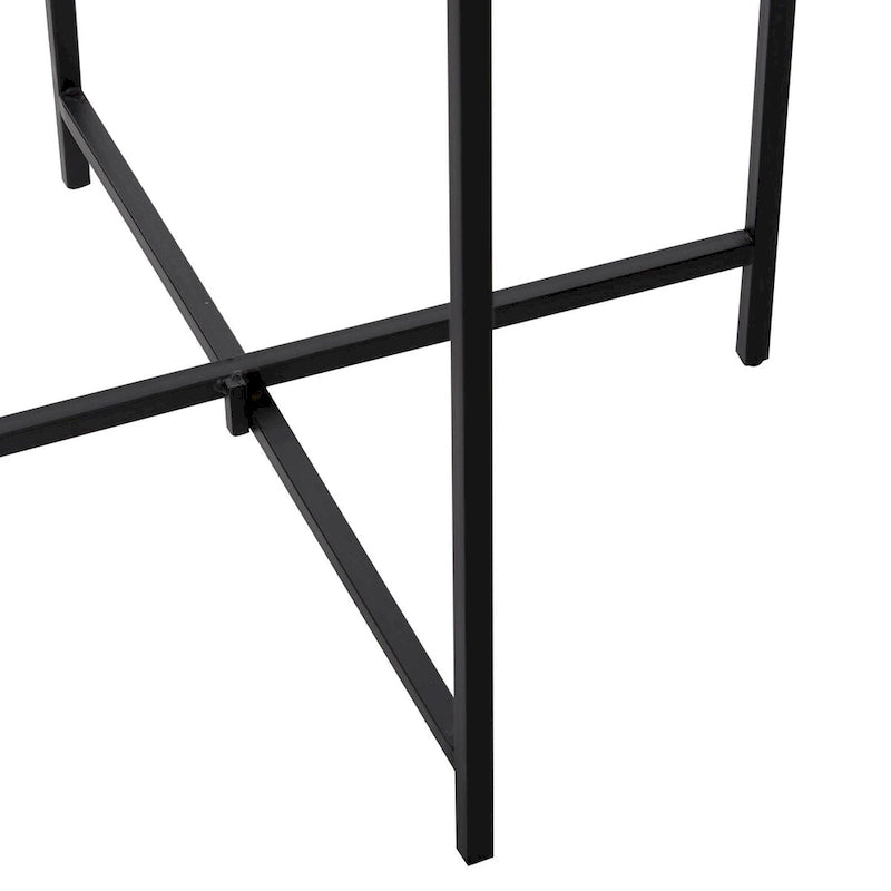 Terrazzo Stone Side End Accent Table with Black Metal X-Stand – White