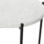 Terrazzo Stone Side End Accent Table with Black Metal X-Stand – White