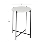 Terrazzo Stone Side End Accent Table with Black Metal X-Stand – White