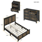 4-Pieces Bedroom Sets, Queen Size Farmhouse Platform Bed with Wooden Strip Decoration, Storage Nightstand and Dresser
