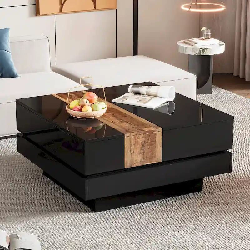 31.4 Square Coffee Table with Sliding Top and Hidden Storage