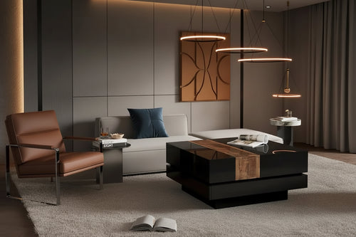 31.4 Square Coffee Table with Sliding Top and Hidden Storage