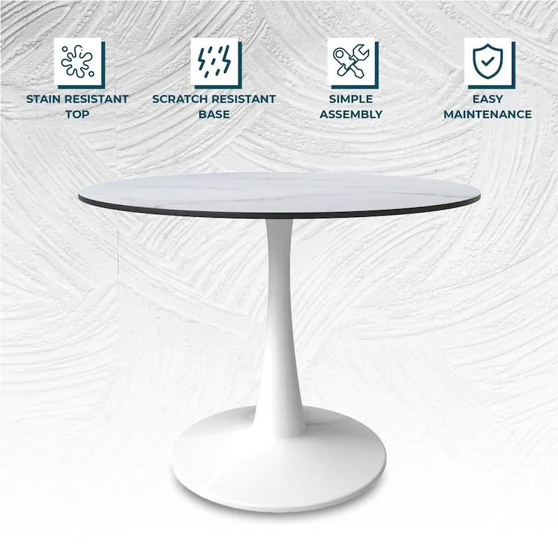 Newport Furnishings Bristol 40" Round Dining Table - White MDF Top & Steel Base